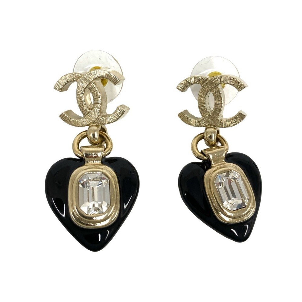 CHANEL Coco Mark Heart Bijou GP Earrings Gold 50789